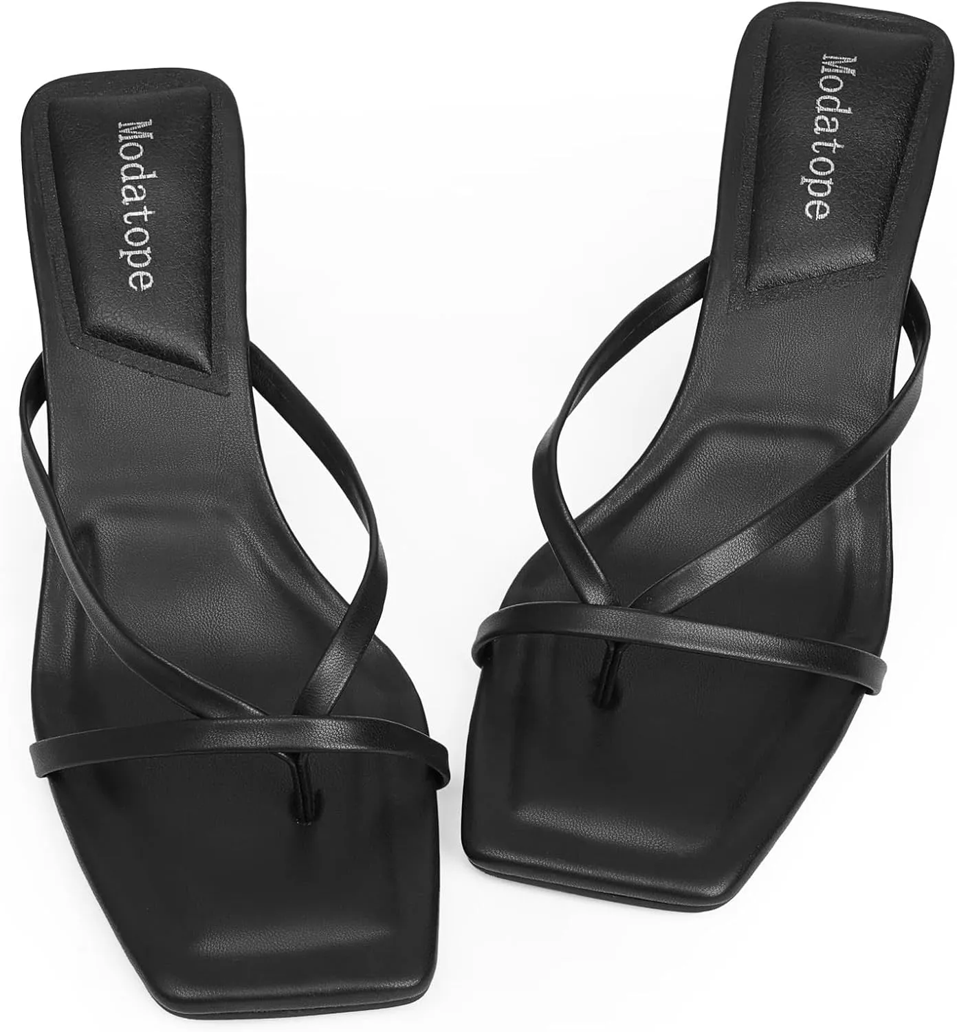 Modatope Flip Flop Heels Thong Sandals Heeled Mules for Women Square Toe Low Heels Chunky Block Heeled Slides