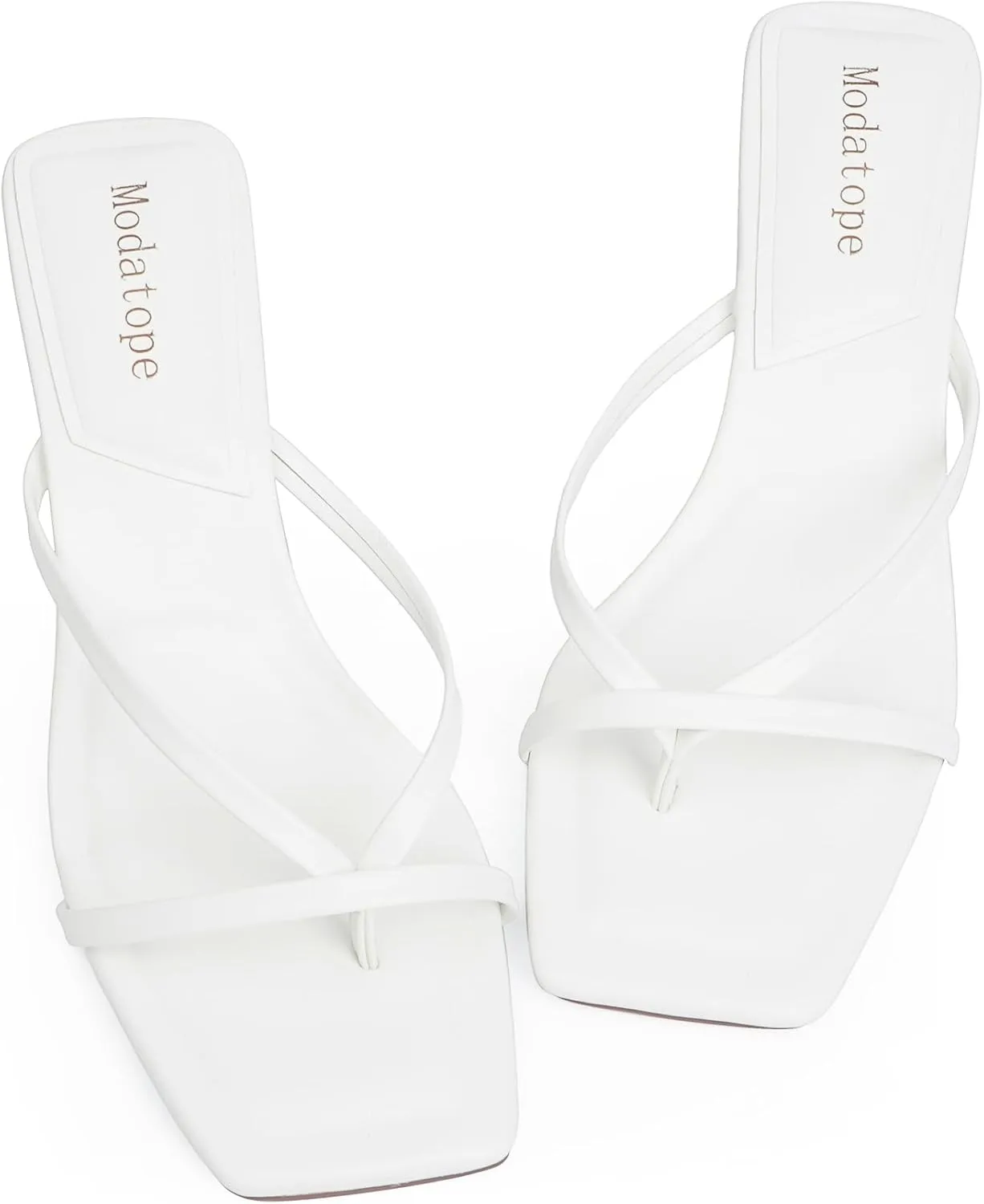 Modatope Flip Flop Heels Thong Sandals Heeled Mules for Women Square Toe Low Heels Chunky Block Heeled Slides
