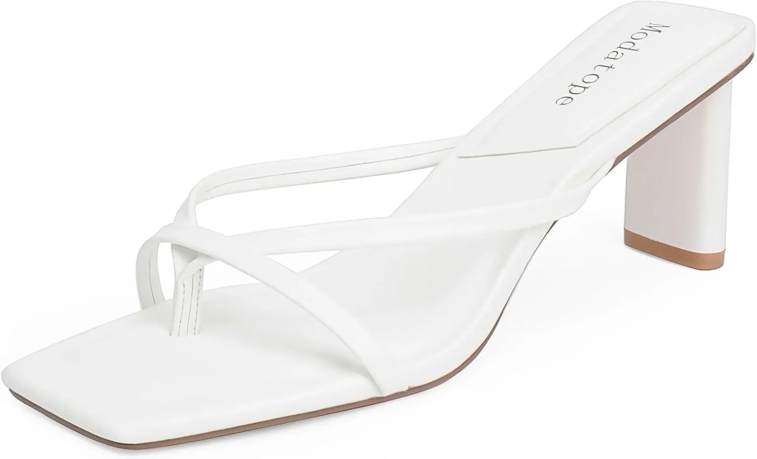 Modatope Flip Flop Heels Thong Sandals Heeled Mules for Women Square Toe Low Heels Chunky Block Heeled Slides