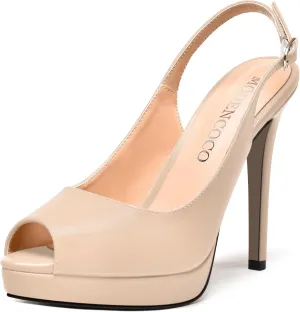MODENCOCO Womens Matte Slingback Stylish Peep Toe Buckle Sexy Night Club Stiletto High Heel Pumps Shoes 5 Inch