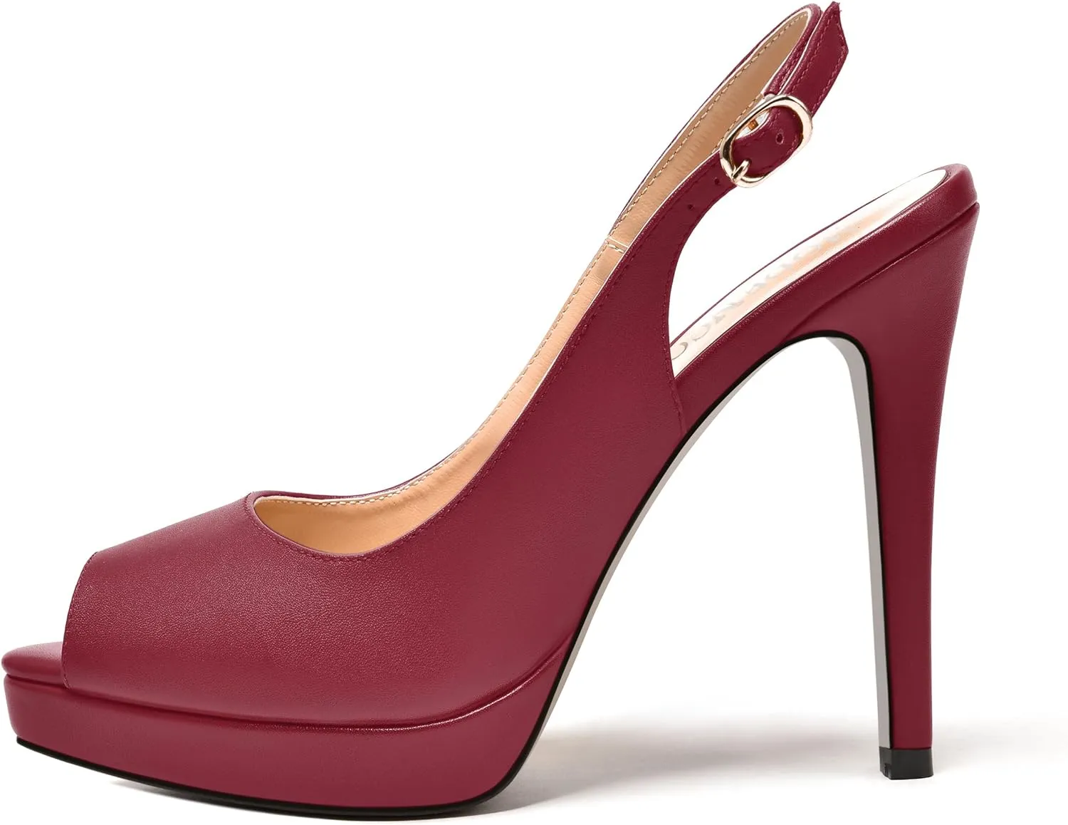 MODENCOCO Womens Matte Slingback Stylish Peep Toe Buckle Sexy Night Club Stiletto High Heel Pumps Shoes 5 Inch