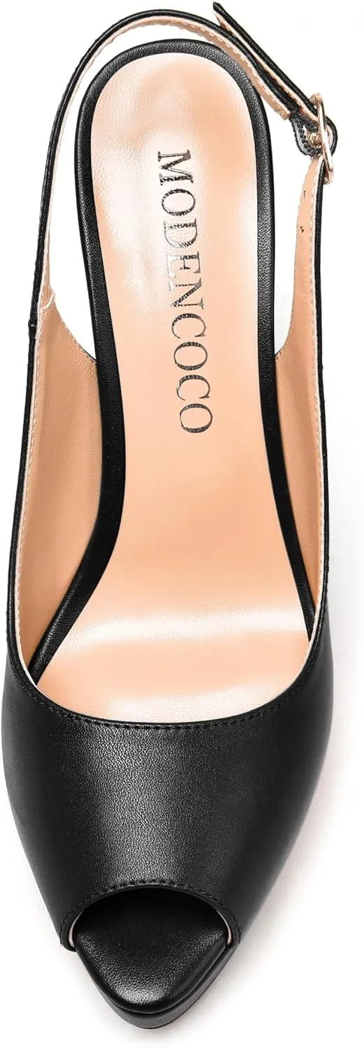 MODENCOCO Womens Matte Slingback Stylish Peep Toe Buckle Sexy Night Club Stiletto High Heel Pumps Shoes 5 Inch