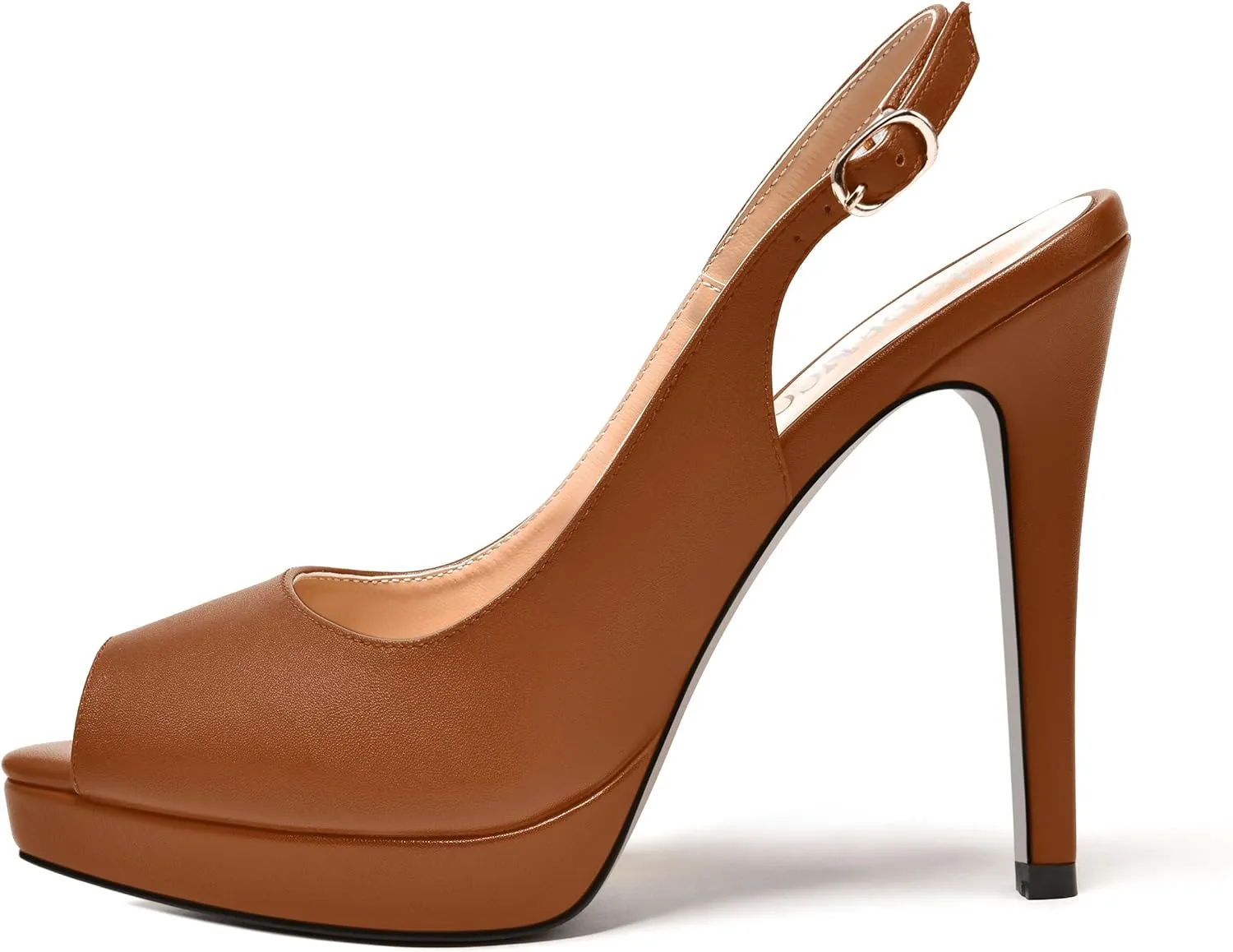 MODENCOCO Womens Matte Slingback Stylish Peep Toe Buckle Sexy Night Club Stiletto High Heel Pumps Shoes 5 Inch