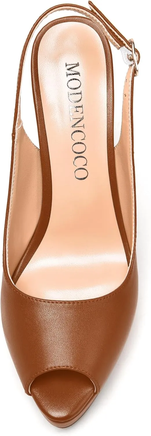 MODENCOCO Womens Matte Slingback Stylish Peep Toe Buckle Sexy Night Club Stiletto High Heel Pumps Shoes 5 Inch