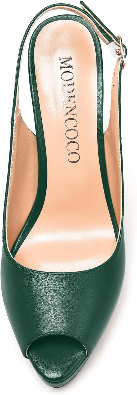 MODENCOCO Womens Matte Slingback Stylish Peep Toe Buckle Sexy Night Club Stiletto High Heel Pumps Shoes 5 Inch