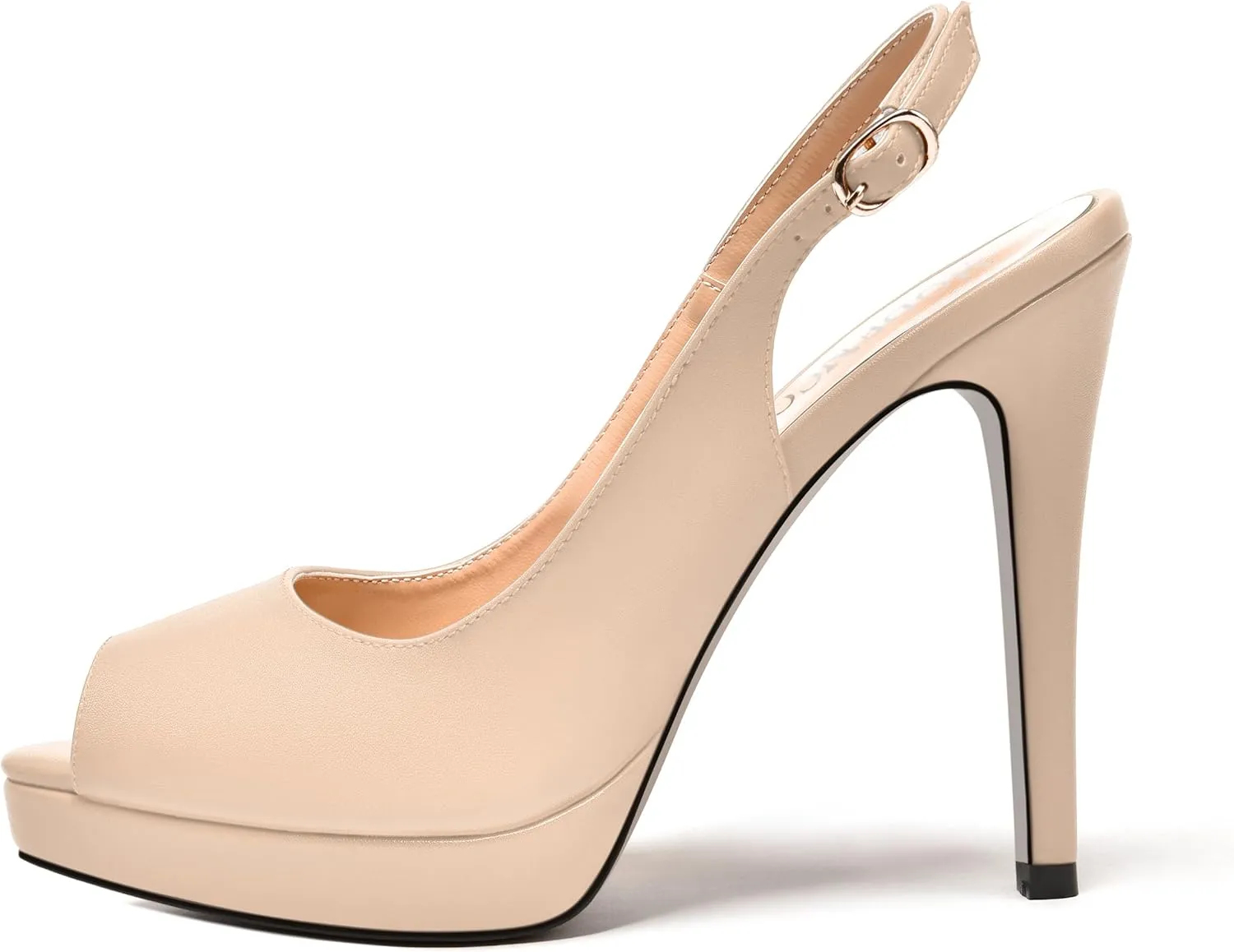 MODENCOCO Womens Matte Slingback Stylish Peep Toe Buckle Sexy Night Club Stiletto High Heel Pumps Shoes 5 Inch