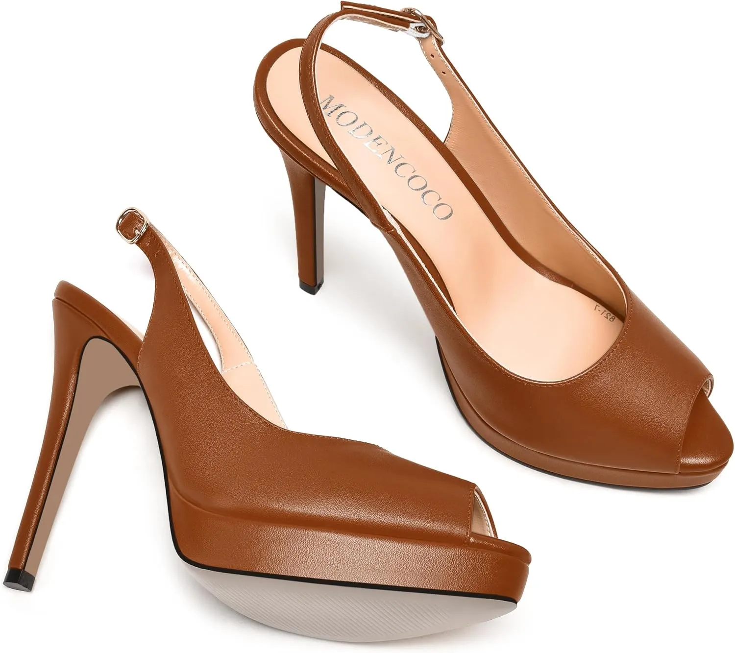 MODENCOCO Womens Matte Slingback Stylish Peep Toe Buckle Sexy Night Club Stiletto High Heel Pumps Shoes 5 Inch
