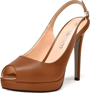 MODENCOCO Womens Matte Slingback Stylish Peep Toe Buckle Sexy Night Club Stiletto High Heel Pumps Shoes 5 Inch