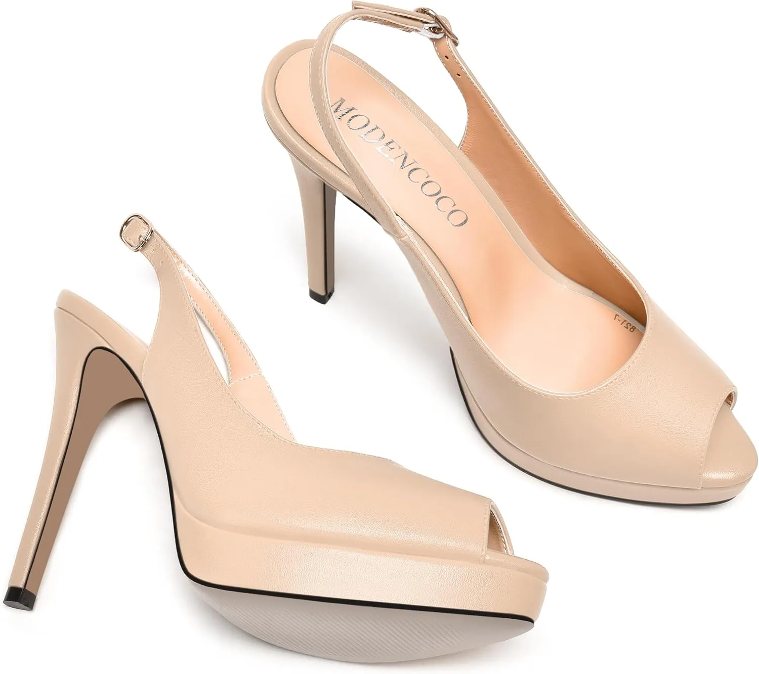 MODENCOCO Womens Matte Slingback Stylish Peep Toe Buckle Sexy Night Club Stiletto High Heel Pumps Shoes 5 Inch