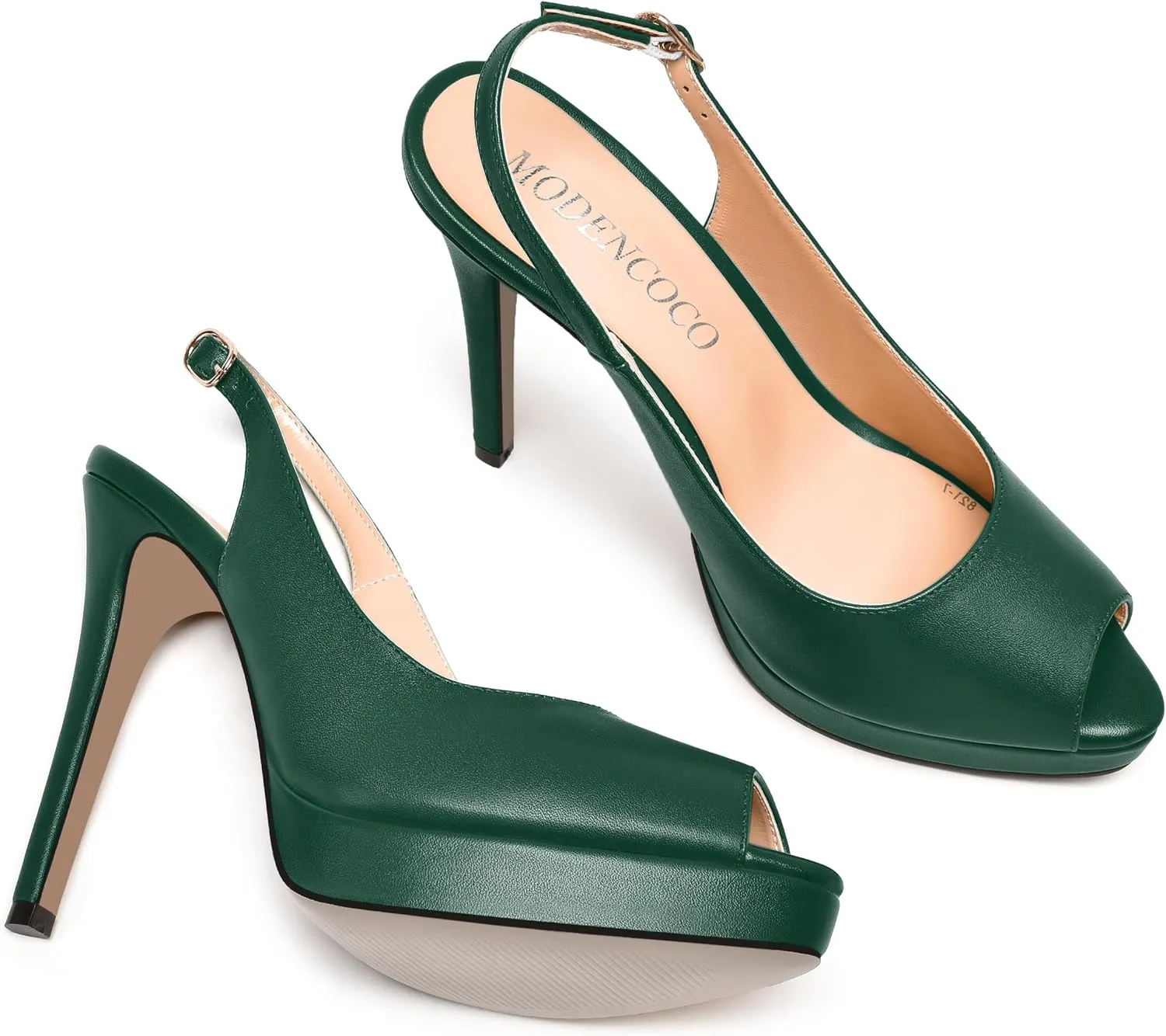 MODENCOCO Womens Matte Slingback Stylish Peep Toe Buckle Sexy Night Club Stiletto High Heel Pumps Shoes 5 Inch