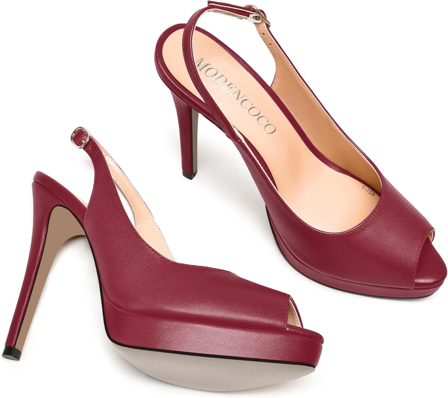 MODENCOCO Womens Matte Slingback Stylish Peep Toe Buckle Sexy Night Club Stiletto High Heel Pumps Shoes 5 Inch