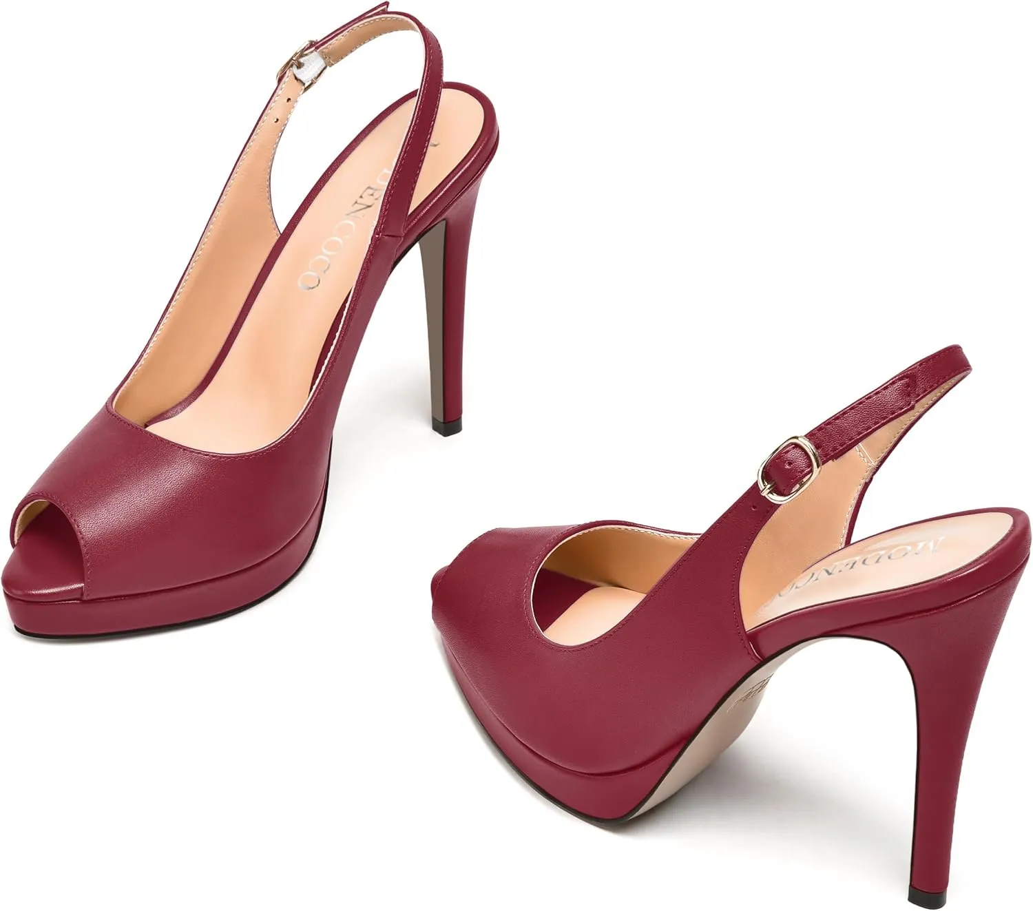 MODENCOCO Womens Matte Slingback Stylish Peep Toe Buckle Sexy Night Club Stiletto High Heel Pumps Shoes 5 Inch