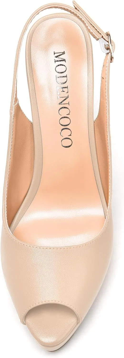 MODENCOCO Womens Matte Slingback Stylish Peep Toe Buckle Sexy Night Club Stiletto High Heel Pumps Shoes 5 Inch