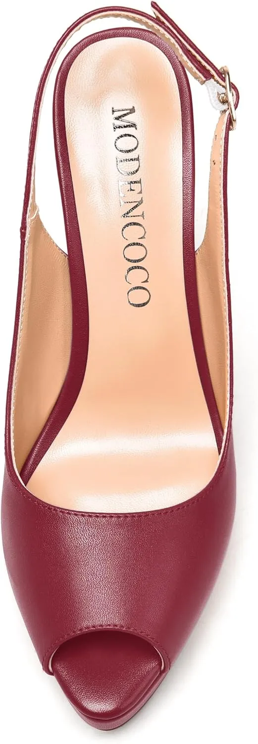 MODENCOCO Womens Matte Slingback Stylish Peep Toe Buckle Sexy Night Club Stiletto High Heel Pumps Shoes 5 Inch