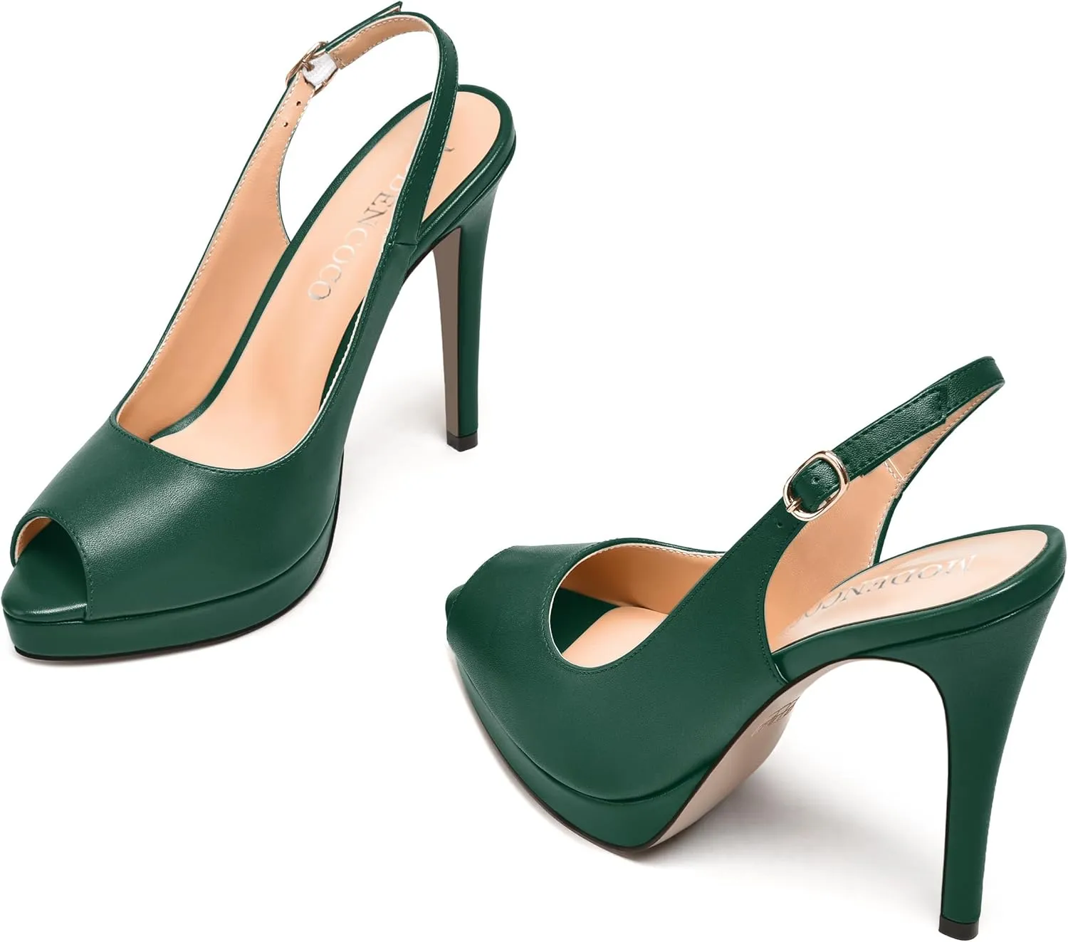 MODENCOCO Womens Matte Slingback Stylish Peep Toe Buckle Sexy Night Club Stiletto High Heel Pumps Shoes 5 Inch