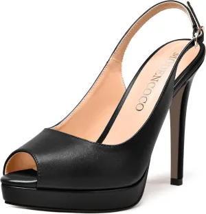MODENCOCO Womens Matte Slingback Stylish Peep Toe Buckle Sexy Night Club Stiletto High Heel Pumps Shoes 5 Inch