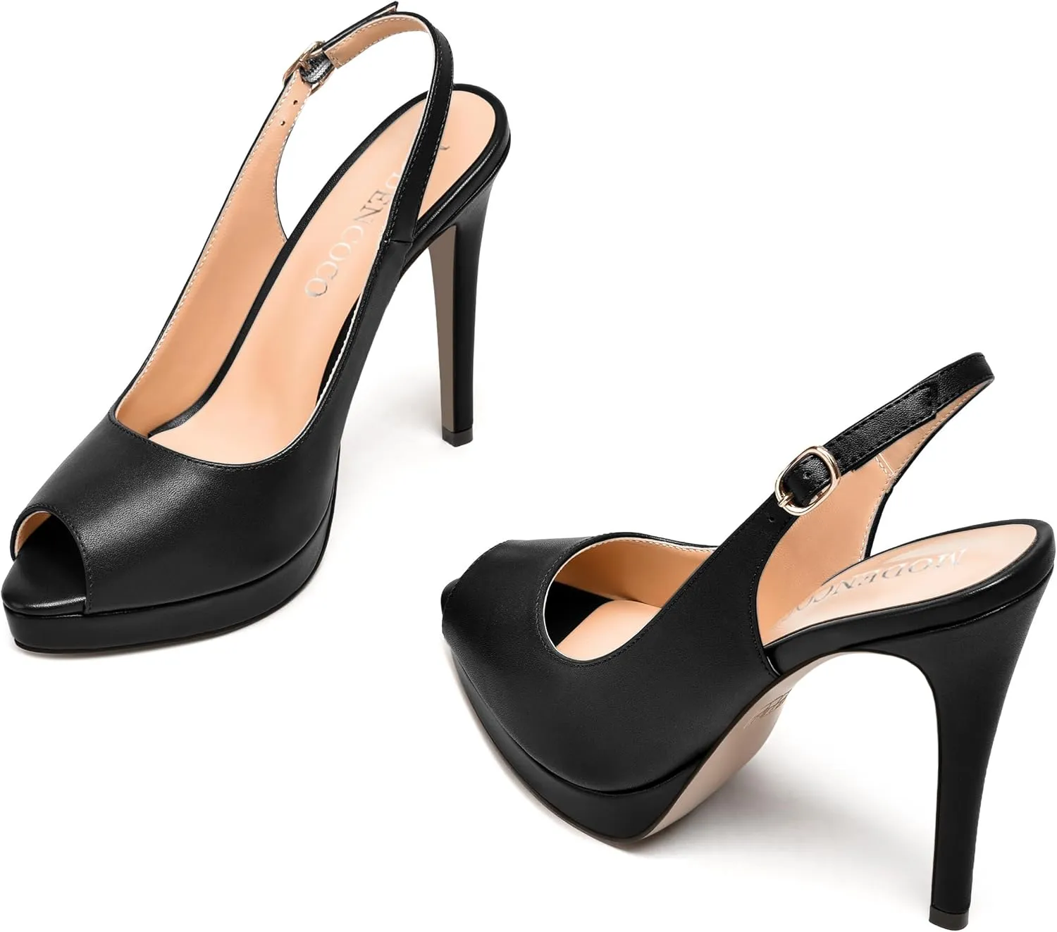 MODENCOCO Womens Matte Slingback Stylish Peep Toe Buckle Sexy Night Club Stiletto High Heel Pumps Shoes 5 Inch