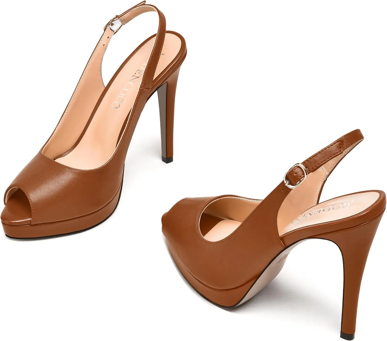 MODENCOCO Womens Matte Slingback Stylish Peep Toe Buckle Sexy Night Club Stiletto High Heel Pumps Shoes 5 Inch