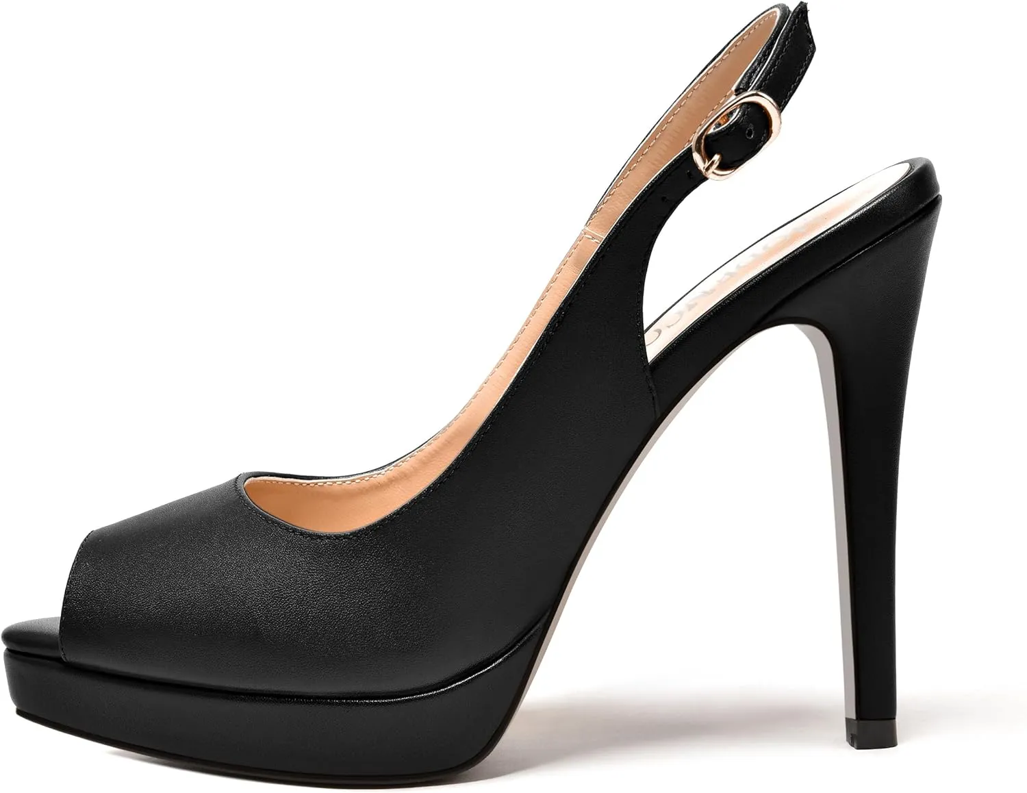 MODENCOCO Womens Matte Slingback Stylish Peep Toe Buckle Sexy Night Club Stiletto High Heel Pumps Shoes 5 Inch