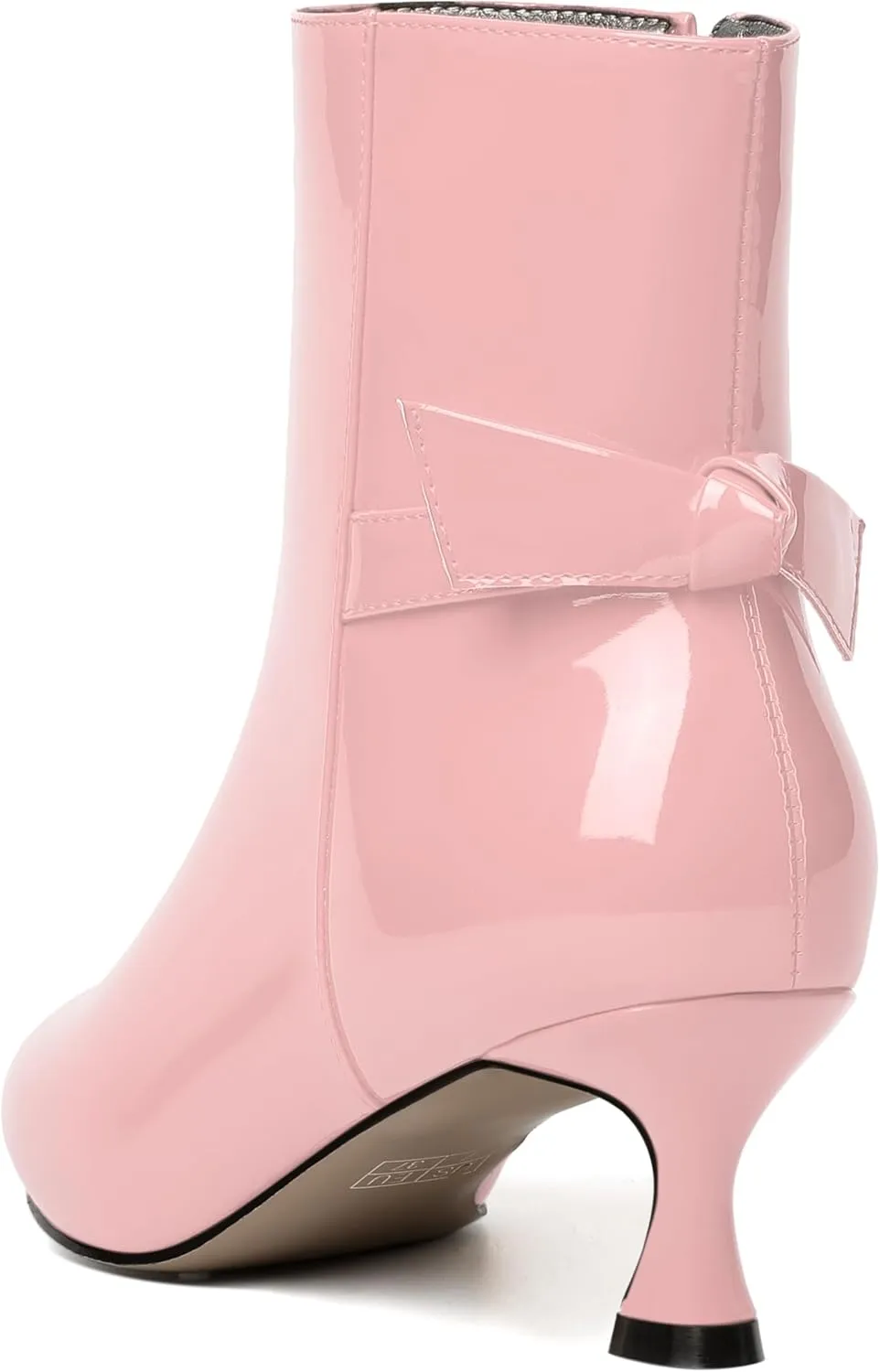 MODENCOCO Womens Patent Wedding Dress Stylish Bow Zip Pointed Toe Kitten High Heel Ankle High Boots 2 Inch