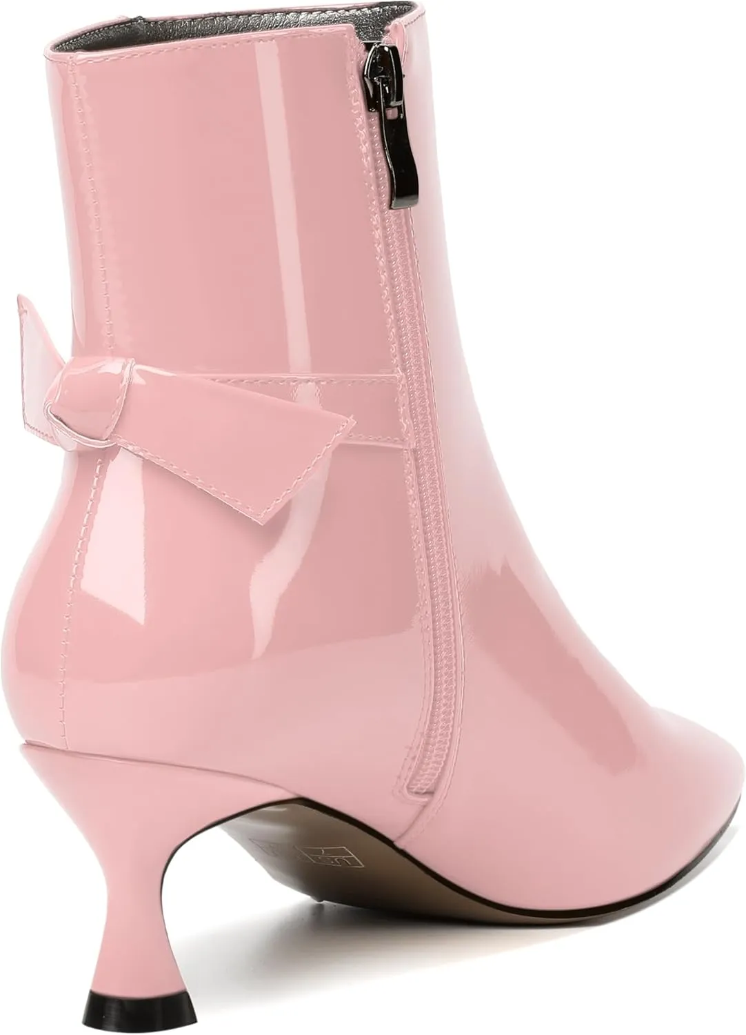 MODENCOCO Womens Patent Wedding Dress Stylish Bow Zip Pointed Toe Kitten High Heel Ankle High Boots 2 Inch