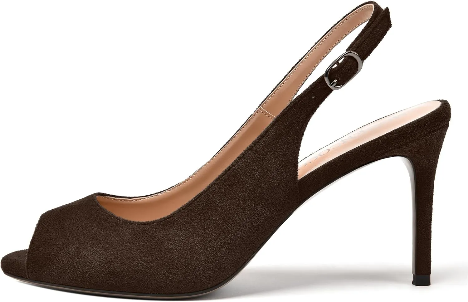 MODENCOCO Womens Peep Toe Buckle Sexy Stylish Slingback Night Club Suede Stiletto High Heel Pumps Shoes 3.3 Inch