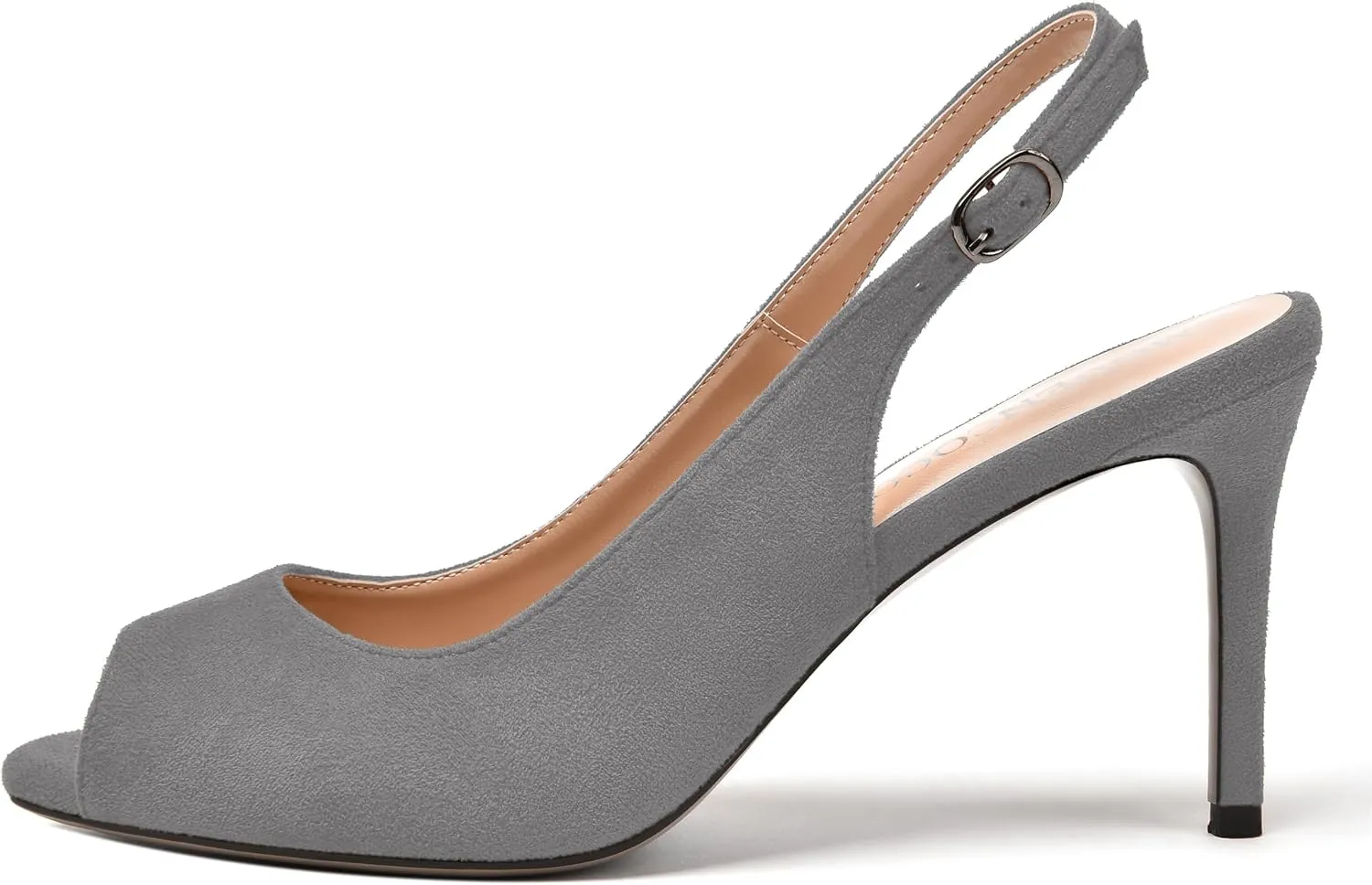 MODENCOCO Womens Peep Toe Buckle Sexy Stylish Slingback Night Club Suede Stiletto High Heel Pumps Shoes 3.3 Inch