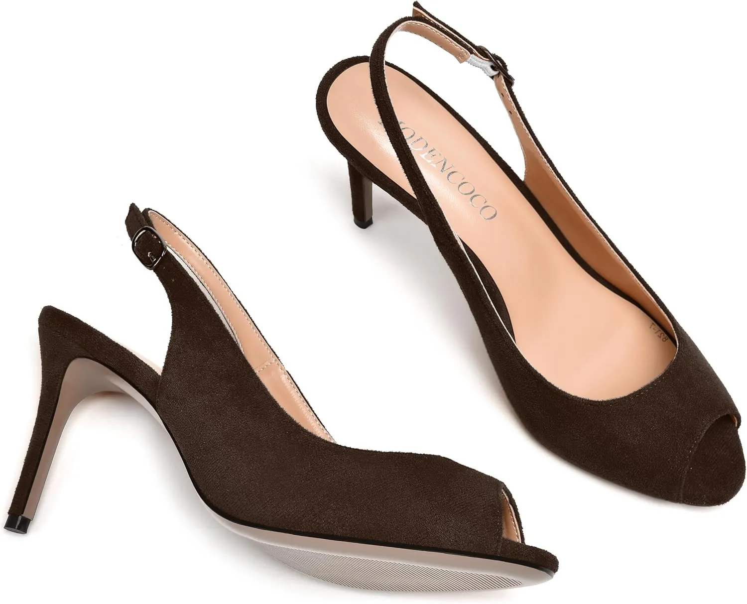 MODENCOCO Womens Peep Toe Buckle Sexy Stylish Slingback Night Club Suede Stiletto High Heel Pumps Shoes 3.3 Inch