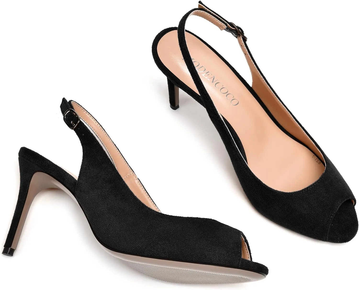MODENCOCO Womens Peep Toe Buckle Sexy Stylish Slingback Night Club Suede Stiletto High Heel Pumps Shoes 3.3 Inch