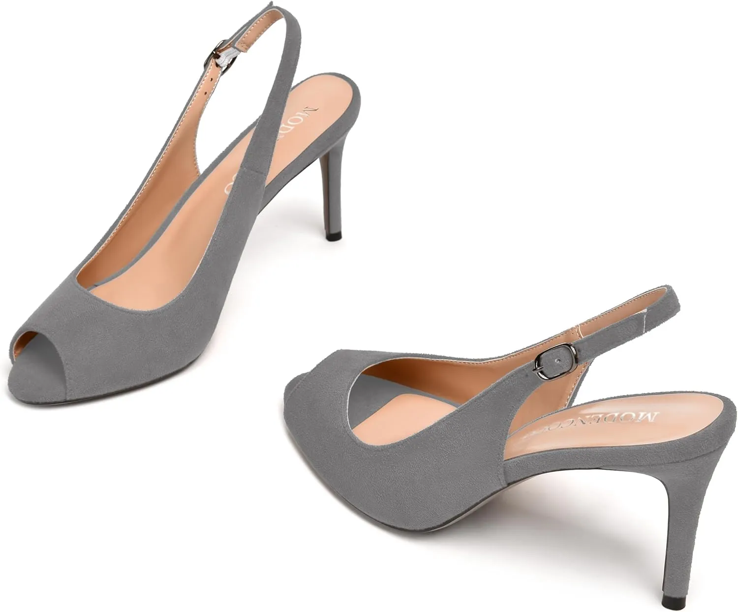 MODENCOCO Womens Peep Toe Buckle Sexy Stylish Slingback Night Club Suede Stiletto High Heel Pumps Shoes 3.3 Inch