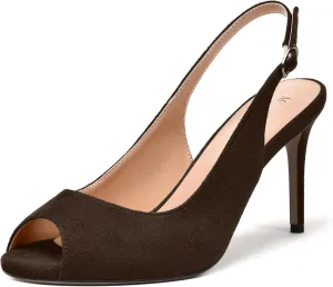 MODENCOCO Womens Peep Toe Buckle Sexy Stylish Slingback Night Club Suede Stiletto High Heel Pumps Shoes 3.3 Inch