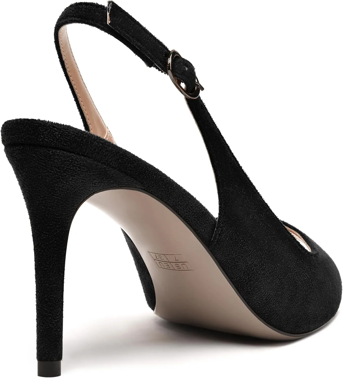 MODENCOCO Womens Peep Toe Buckle Sexy Stylish Slingback Night Club Suede Stiletto High Heel Pumps Shoes 3.3 Inch