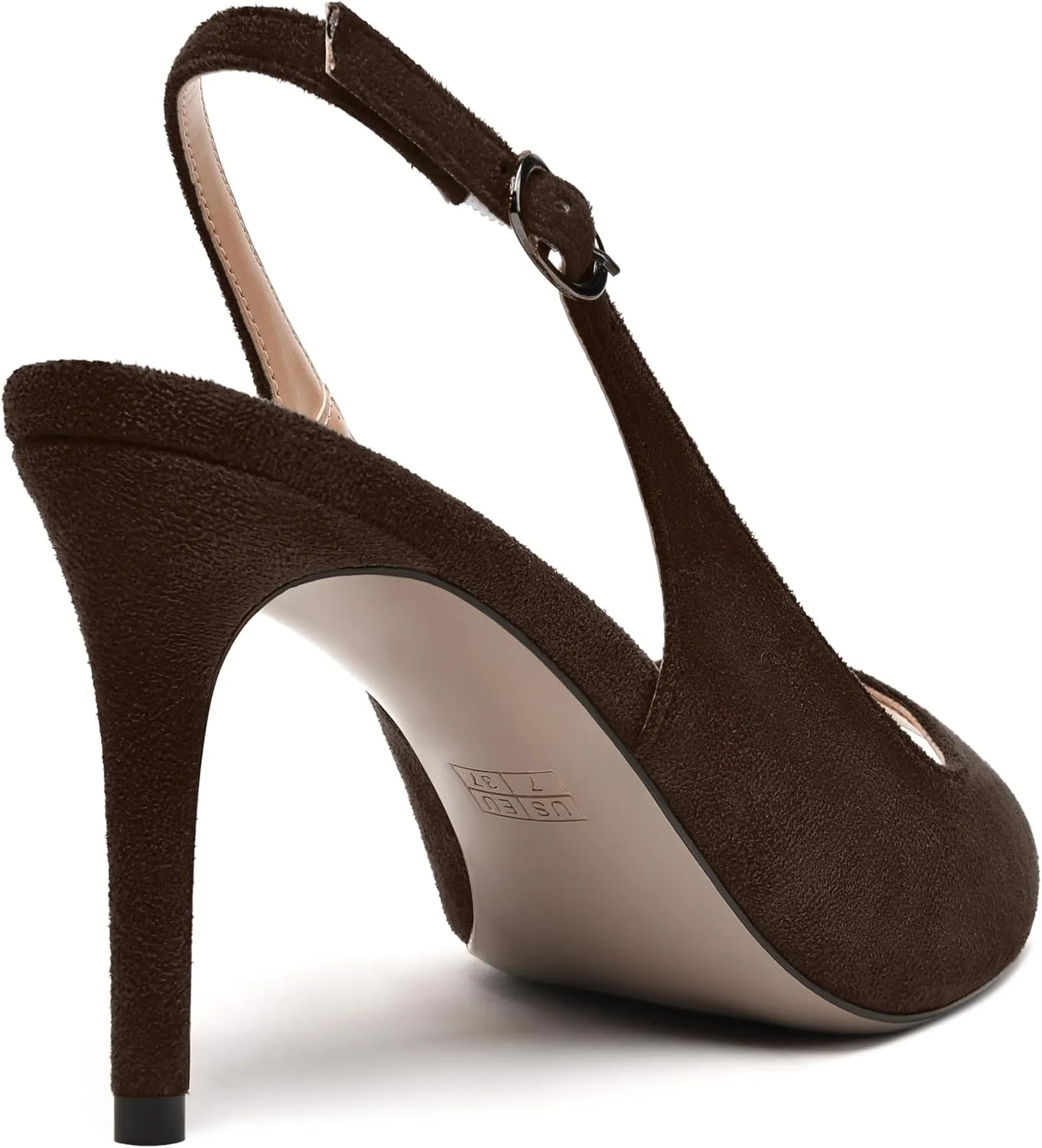 MODENCOCO Womens Peep Toe Buckle Sexy Stylish Slingback Night Club Suede Stiletto High Heel Pumps Shoes 3.3 Inch