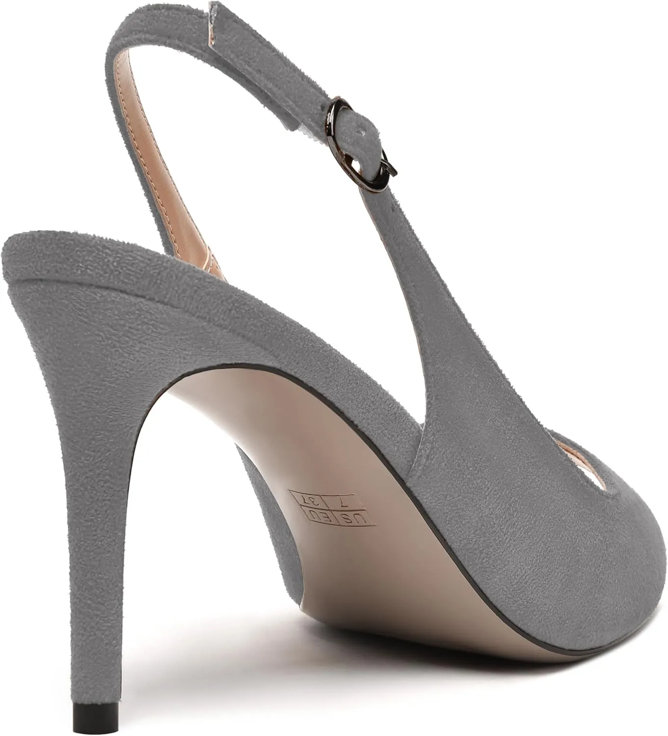 MODENCOCO Womens Peep Toe Buckle Sexy Stylish Slingback Night Club Suede Stiletto High Heel Pumps Shoes 3.3 Inch