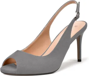 MODENCOCO Womens Peep Toe Buckle Sexy Stylish Slingback Night Club Suede Stiletto High Heel Pumps Shoes 3.3 Inch