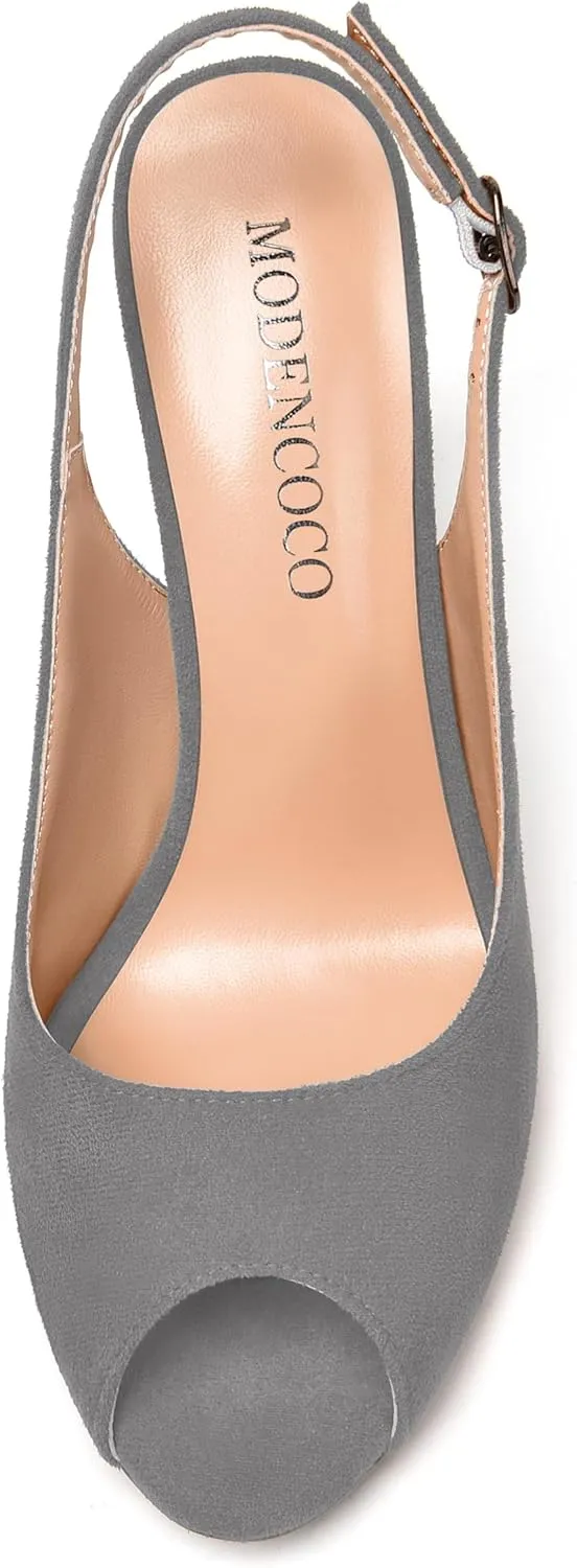 MODENCOCO Womens Peep Toe Buckle Sexy Stylish Slingback Night Club Suede Stiletto High Heel Pumps Shoes 3.3 Inch