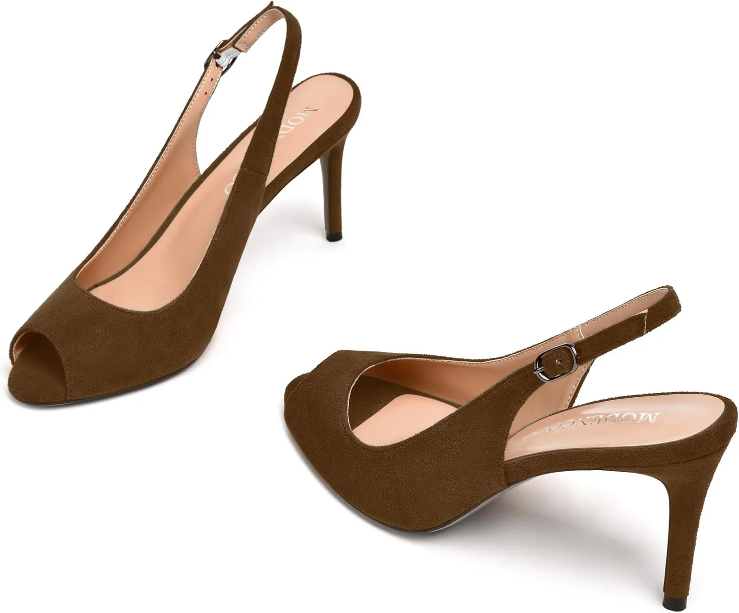 MODENCOCO Womens Peep Toe Buckle Sexy Stylish Slingback Night Club Suede Stiletto High Heel Pumps Shoes 3.3 Inch