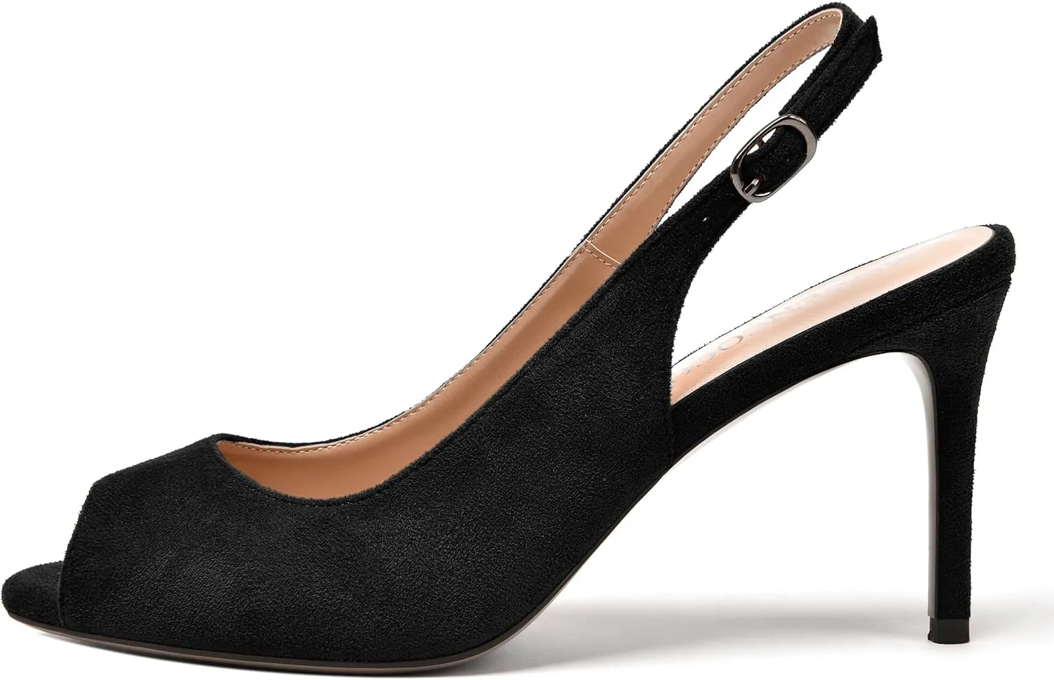 MODENCOCO Womens Peep Toe Buckle Sexy Stylish Slingback Night Club Suede Stiletto High Heel Pumps Shoes 3.3 Inch