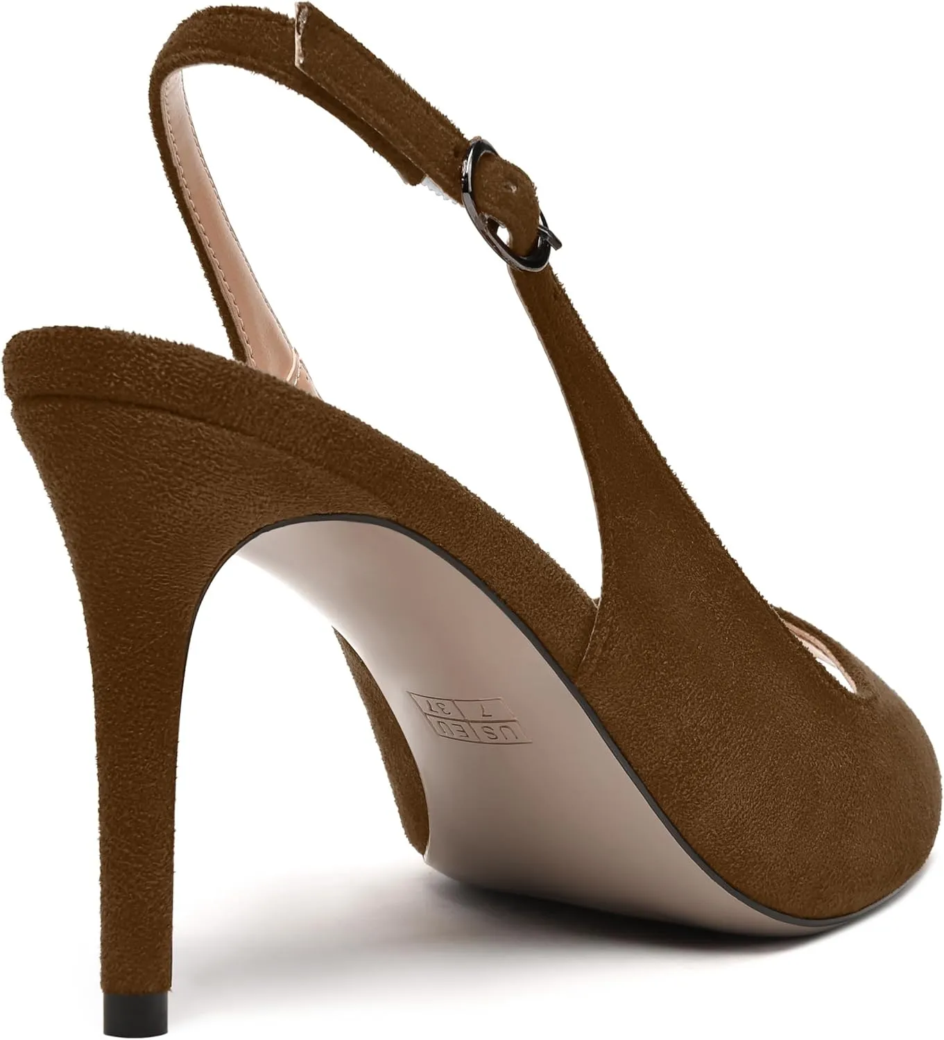 MODENCOCO Womens Peep Toe Buckle Sexy Stylish Slingback Night Club Suede Stiletto High Heel Pumps Shoes 3.3 Inch