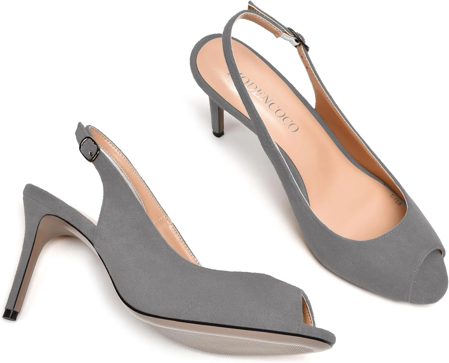 MODENCOCO Womens Peep Toe Buckle Sexy Stylish Slingback Night Club Suede Stiletto High Heel Pumps Shoes 3.3 Inch