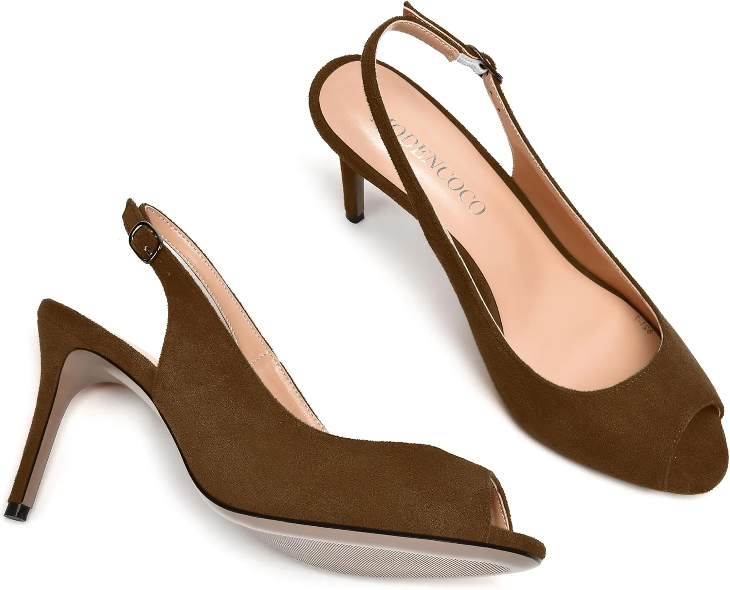 MODENCOCO Womens Peep Toe Buckle Sexy Stylish Slingback Night Club Suede Stiletto High Heel Pumps Shoes 3.3 Inch