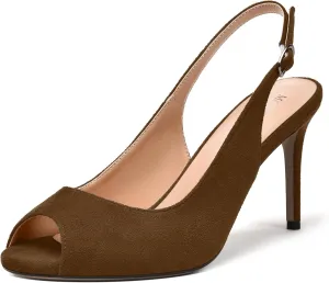 MODENCOCO Womens Peep Toe Buckle Sexy Stylish Slingback Night Club Suede Stiletto High Heel Pumps Shoes 3.3 Inch