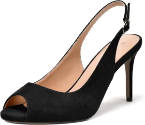 MODENCOCO Womens Peep Toe Buckle Sexy Stylish Slingback Night Club Suede Stiletto High Heel Pumps Shoes 3.3 Inch