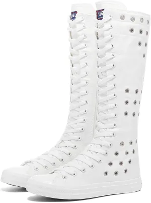 Momuk Girls Women Stylish Canvas Knee High Boots Causal Sneakers School Shoes Size 11 B(M) US White