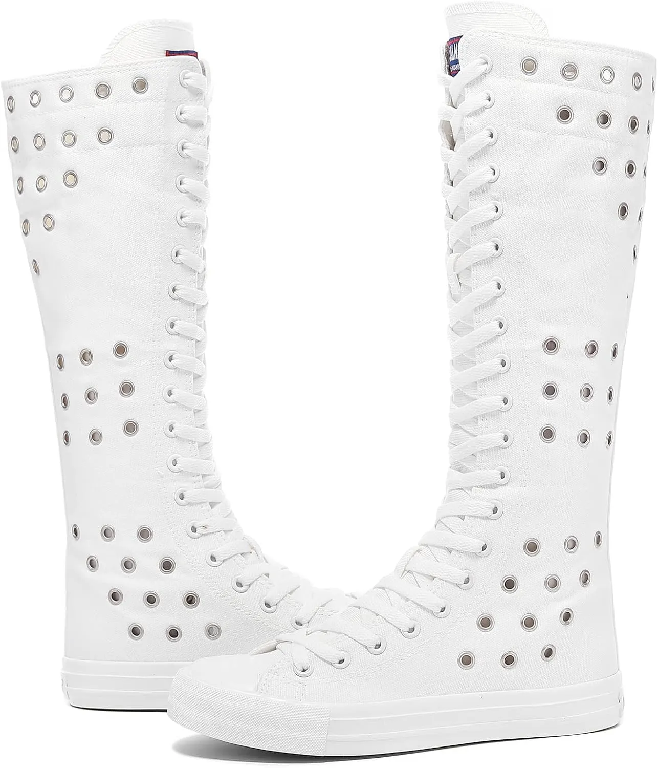 Momuk Girls Women Stylish Canvas Knee High Boots Causal Sneakers School Shoes Size 11 B(M) US White