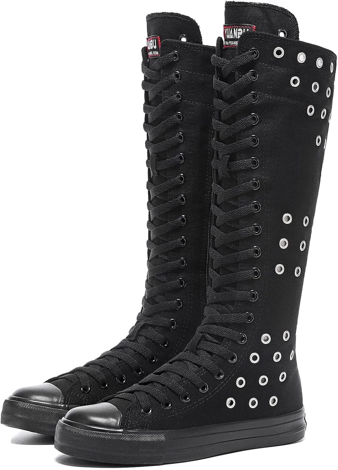 Momuk Knee High Canvas Stylish Boots Causal Sneakers School Shoes for Girls Women Size 7 B(M) US Black