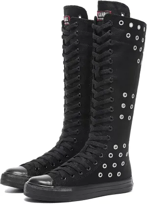 Momuk Knee High Canvas Stylish Boots Causal Sneakers School Shoes for Girls Women Size 7 B(M) US Black
