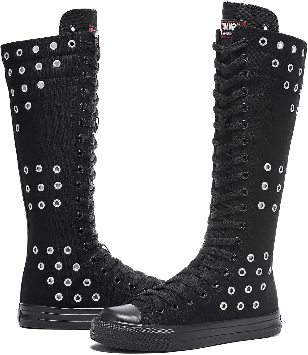 Momuk Knee High Canvas Stylish Boots Causal Sneakers School Shoes for Girls Women Size 7 B(M) US Black