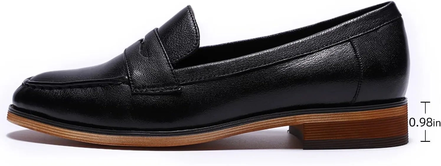 Mona flying Women's Classy Leather Penny Loafer Dress Casual Slip on Flat Office Work Shoes for Ladies