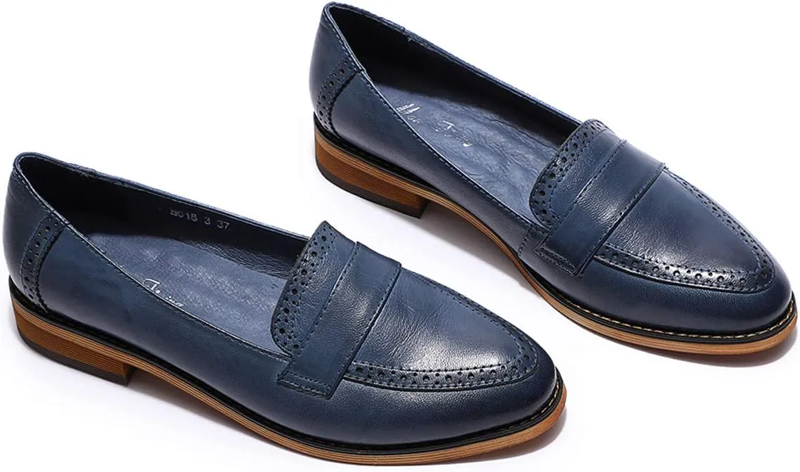 Mona flying Women's Classy Leather Penny Loafer Dress Casual Slip on Flat Office Work Shoes for Ladies